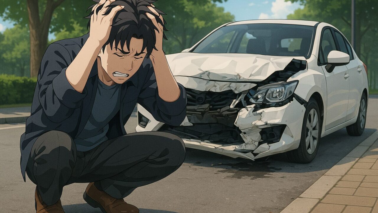 事故を起こして悩む男性
