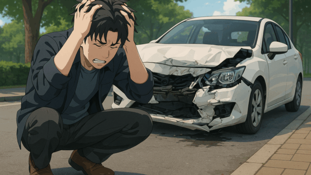 事故を起こして悩む男性