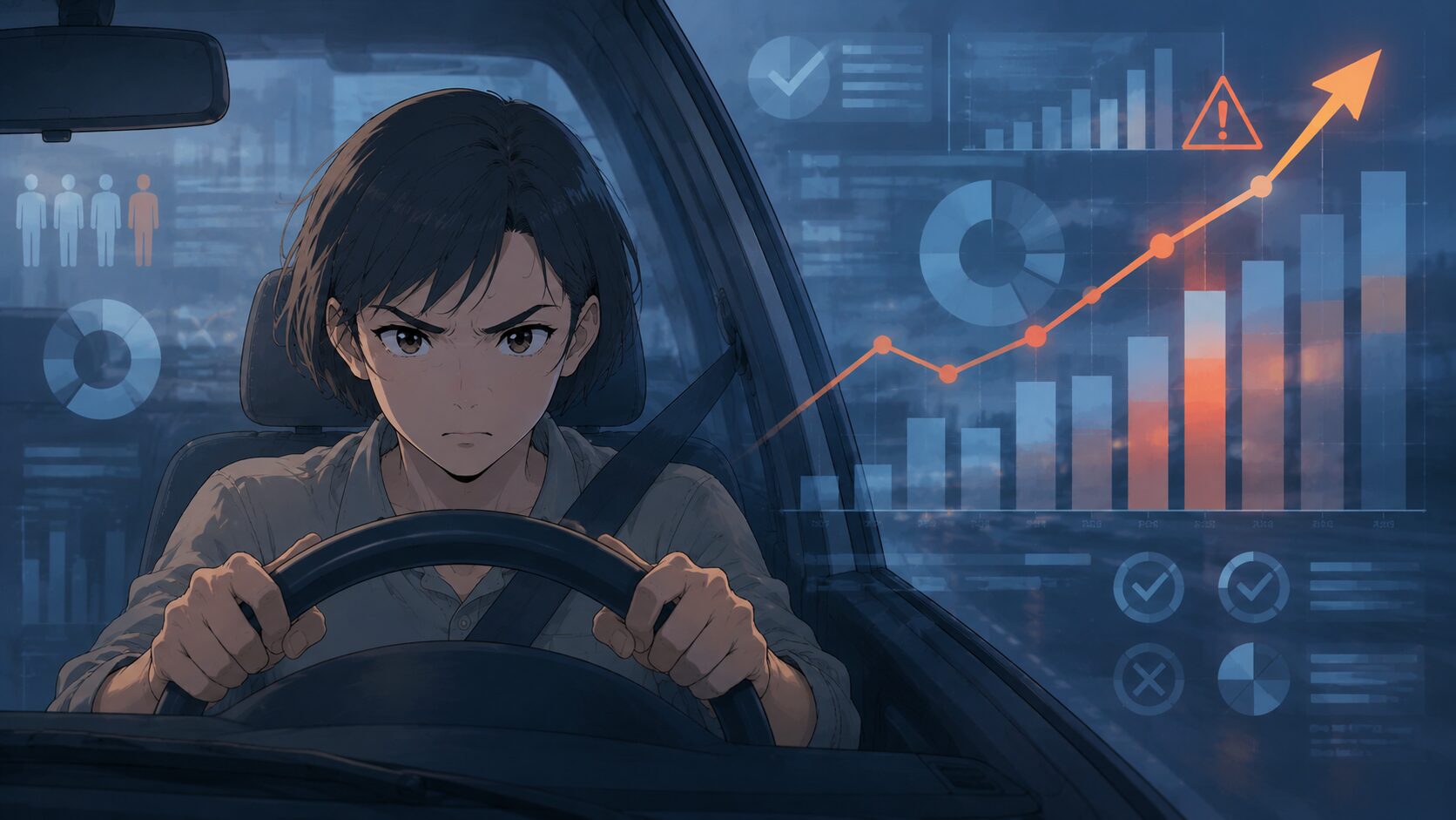 運転中の怒りやすさを数値化したPADS尺度と違反・事故の関連を示すデータビジュアル