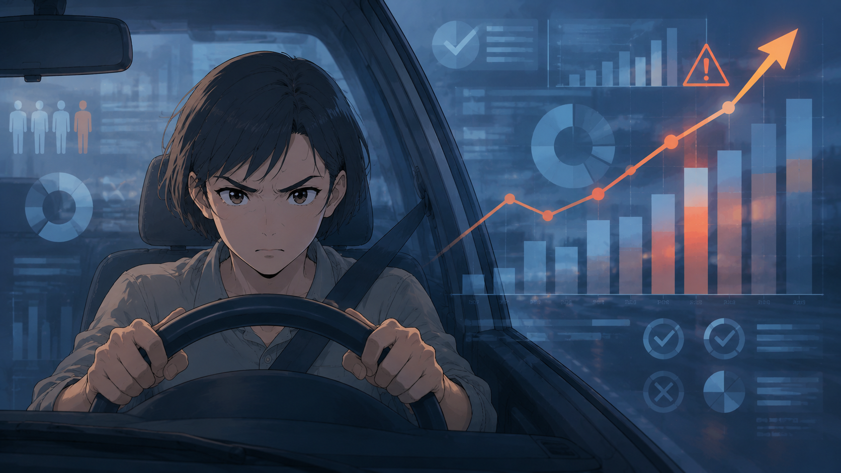 運転中の怒りやすさを数値化したPADS尺度と違反・事故の関連を示すデータビジュアル