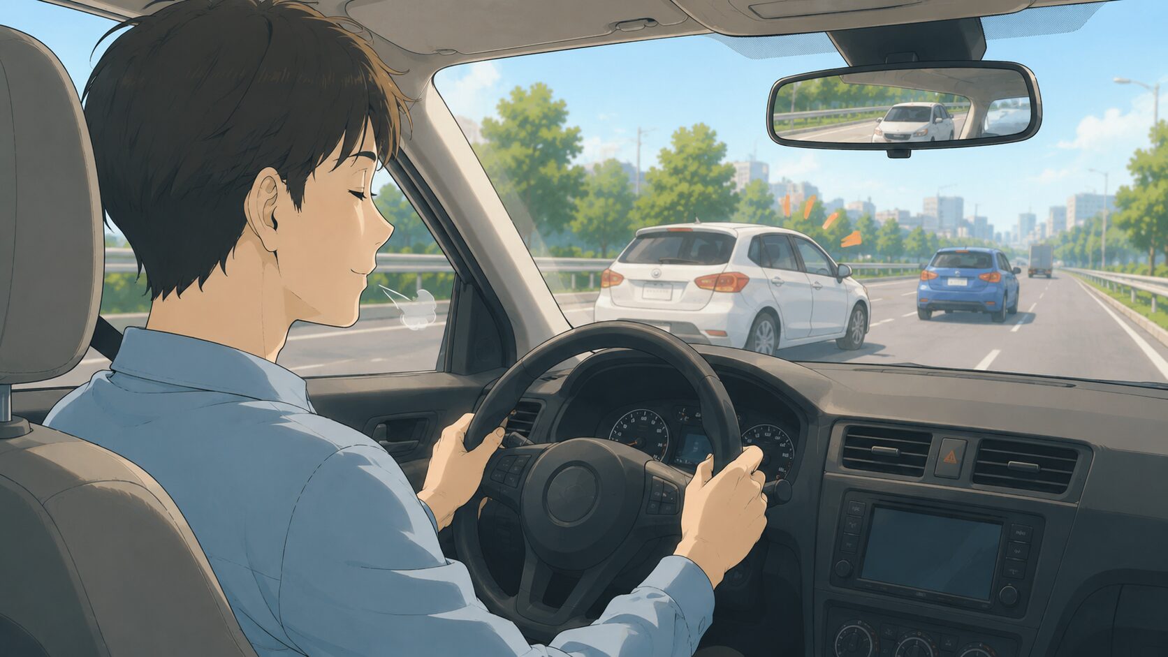 イラッとする場面でも一呼吸おいて落ち着こうとするドライバー
