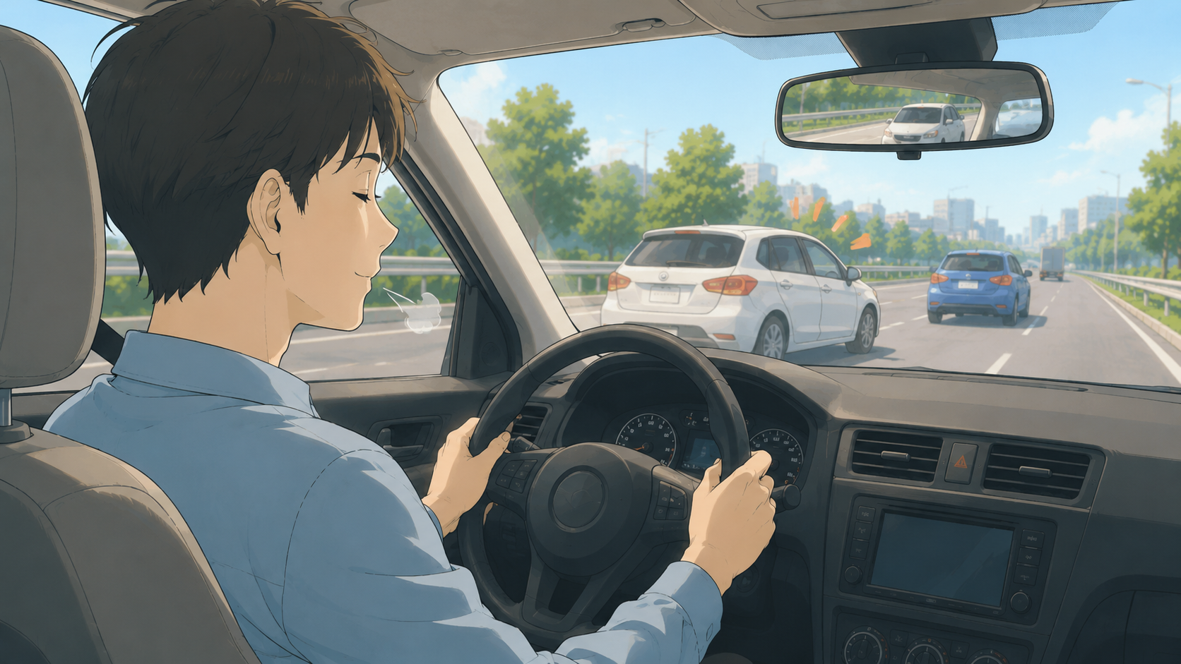 イラッとする場面でも一呼吸おいて落ち着こうとするドライバー