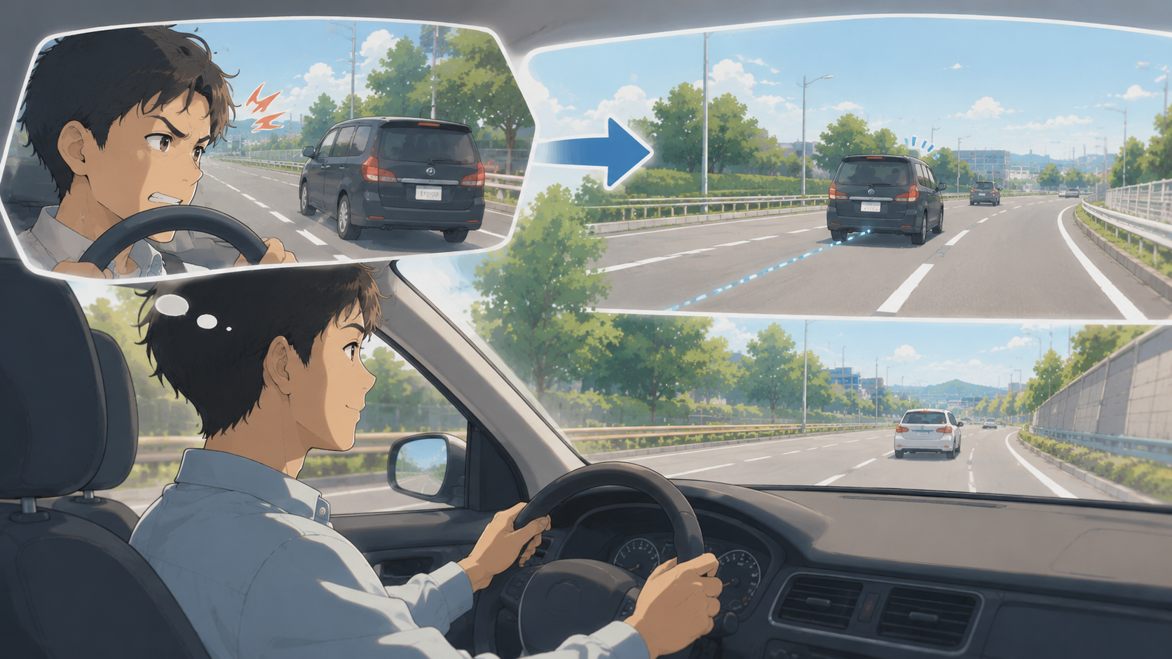 車間を詰めるのではなく距離をとって受け流す、怒りの出し方を変えるイメージ