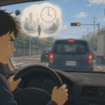 時間に追われ焦った表情で運転するドライバー