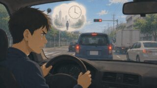 時間に追われ焦った表情で運転するドライバー