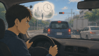 時間に追われ焦った表情で運転するドライバー