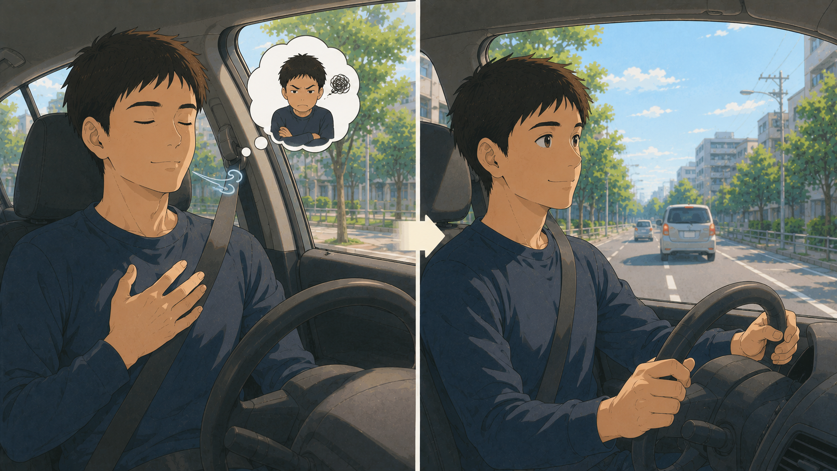 自分の怒りやすさを自覚し穏やかに運転するドライバー