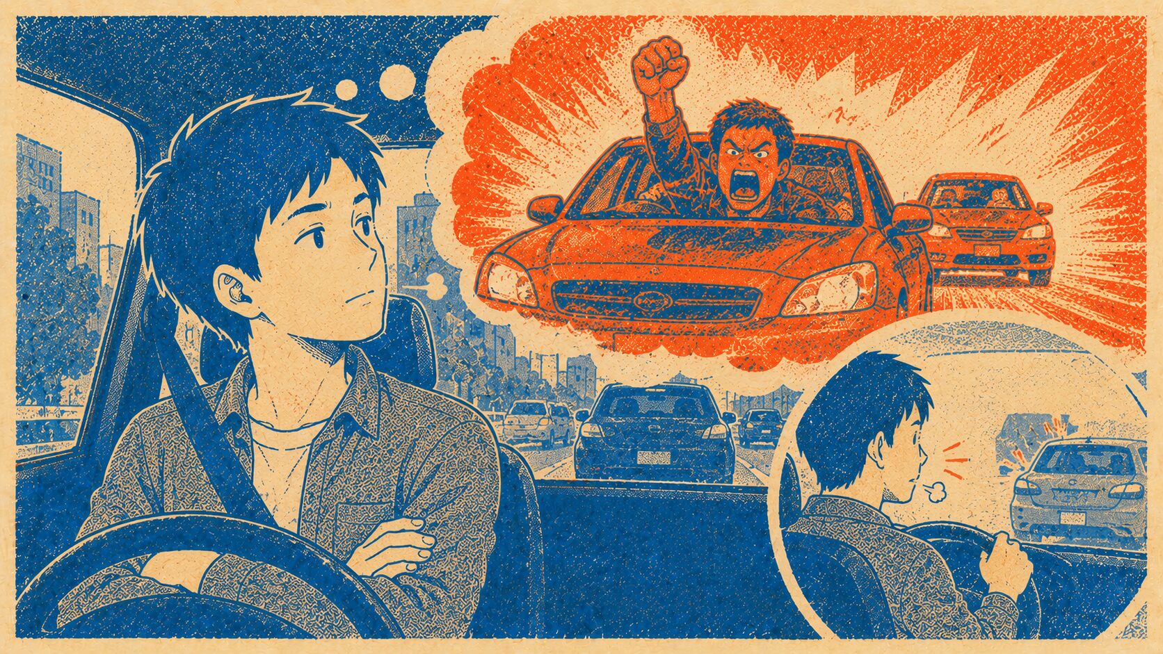 極端なあおり運転を思い浮かべ自分の軽い反応に気づかない対比