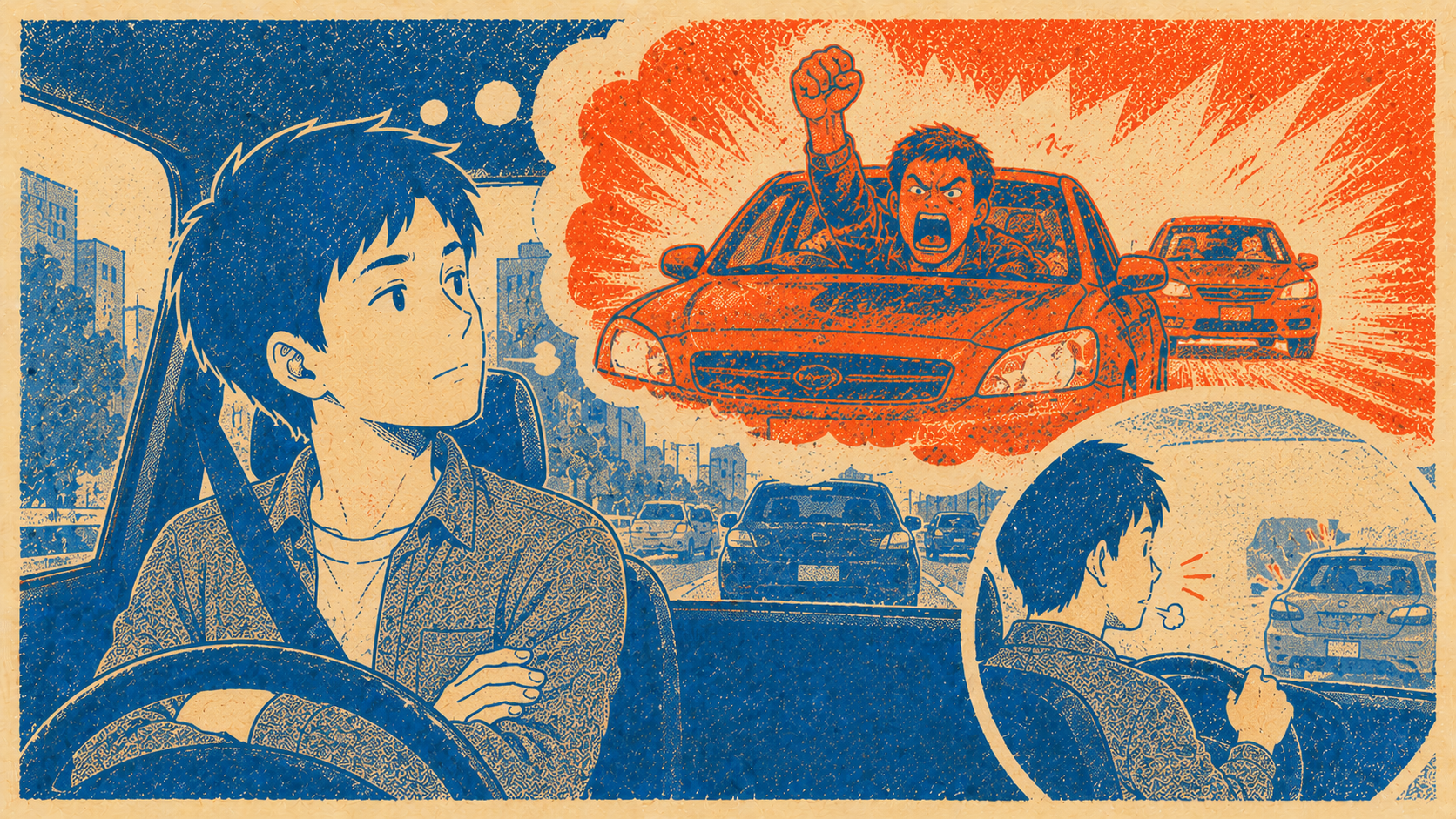 極端なあおり運転を思い浮かべ自分の軽い反応に気づかない対比