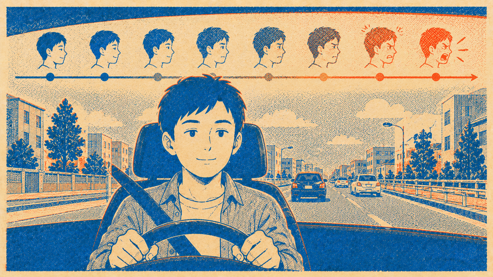 穏やかに運転するドライバーと連続した怒りの物差し
