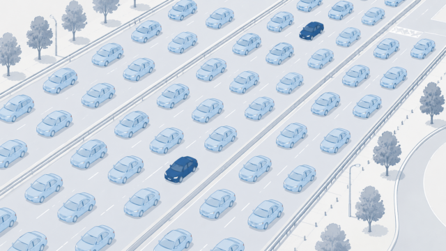 道路に流れる多数の車のうち大半が該当することを示すイラスト