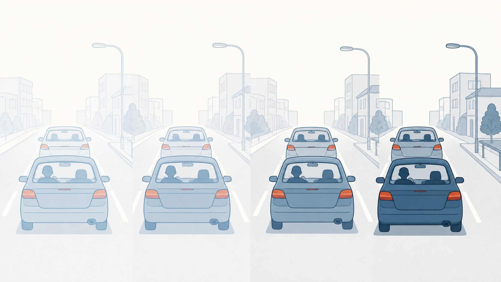 車間を詰める場面が繰り返され習慣化する様子