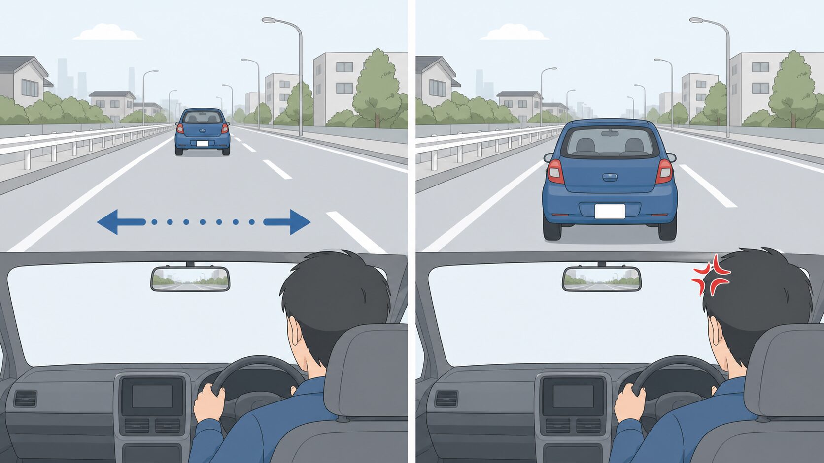 平常時と怒り時の車間の違いを対比した図