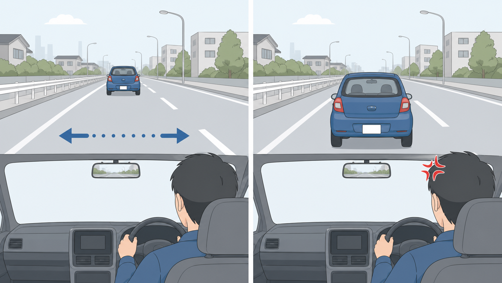 平常時と怒り時の車間の違いを対比した図