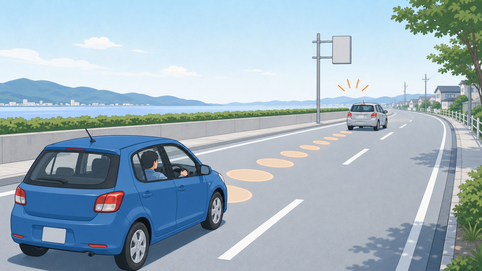 目印を使って時間で車間を保つドライバー