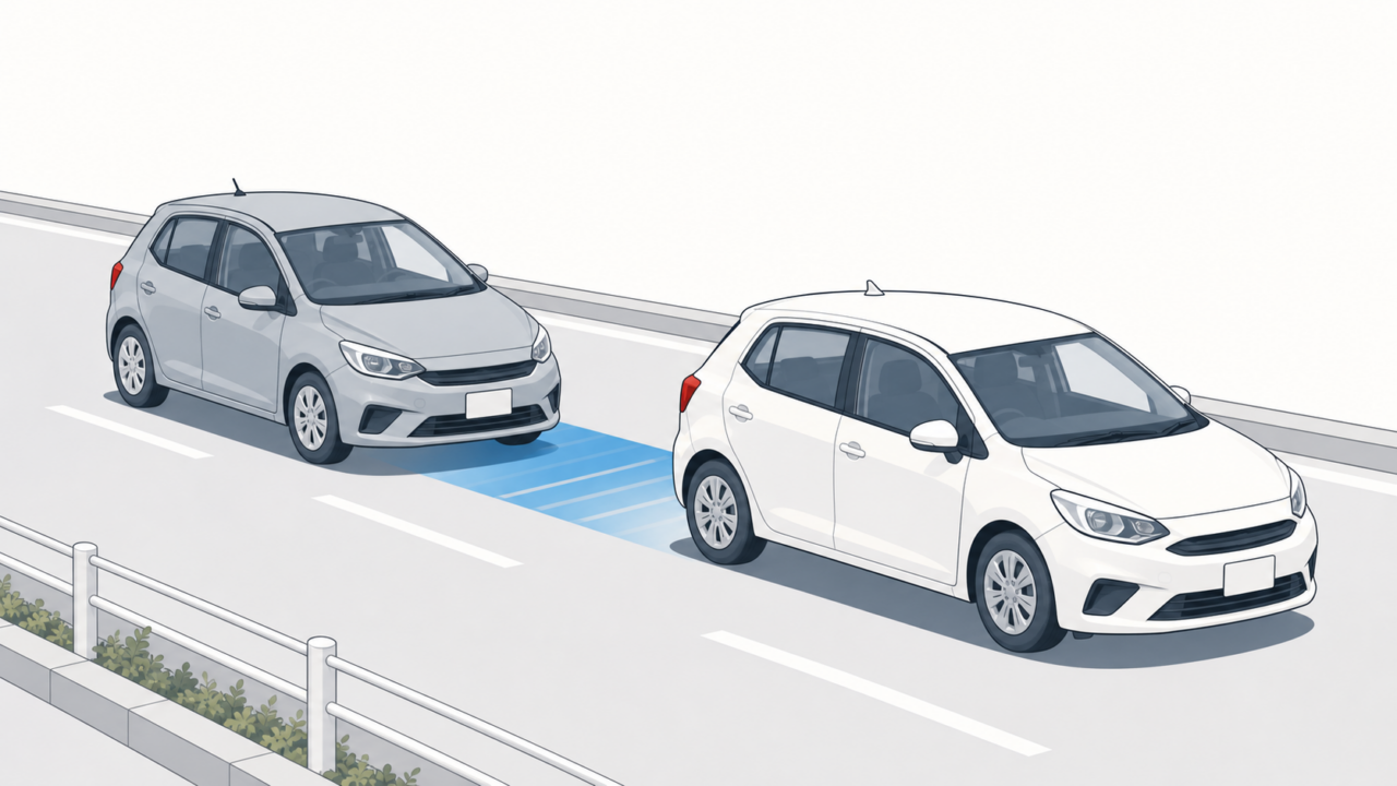 前の車に車間を詰めて迫る後続車のイラスト