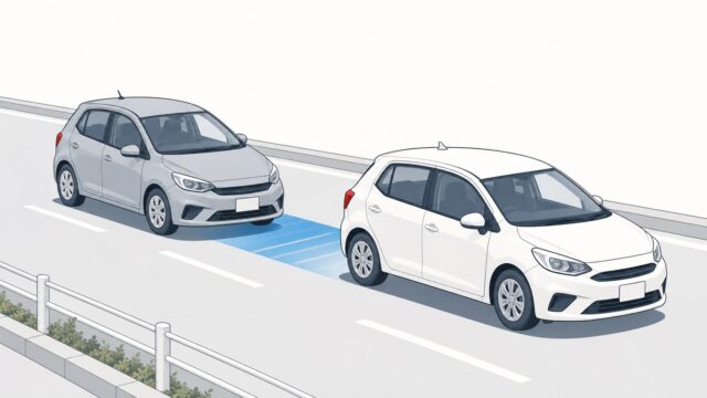 前の車に車間を詰めて迫る後続車のイラスト