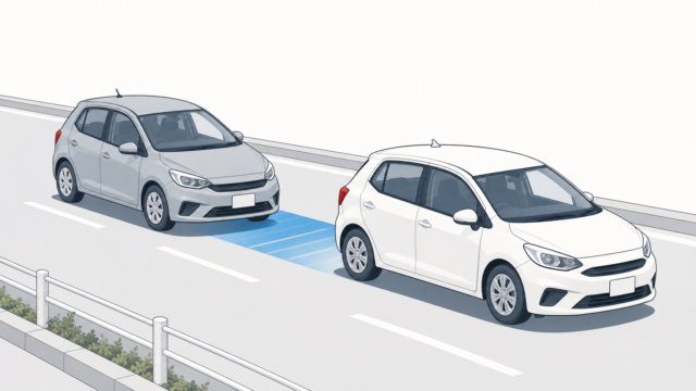 前の車に車間を詰めて迫る後続車のイラスト