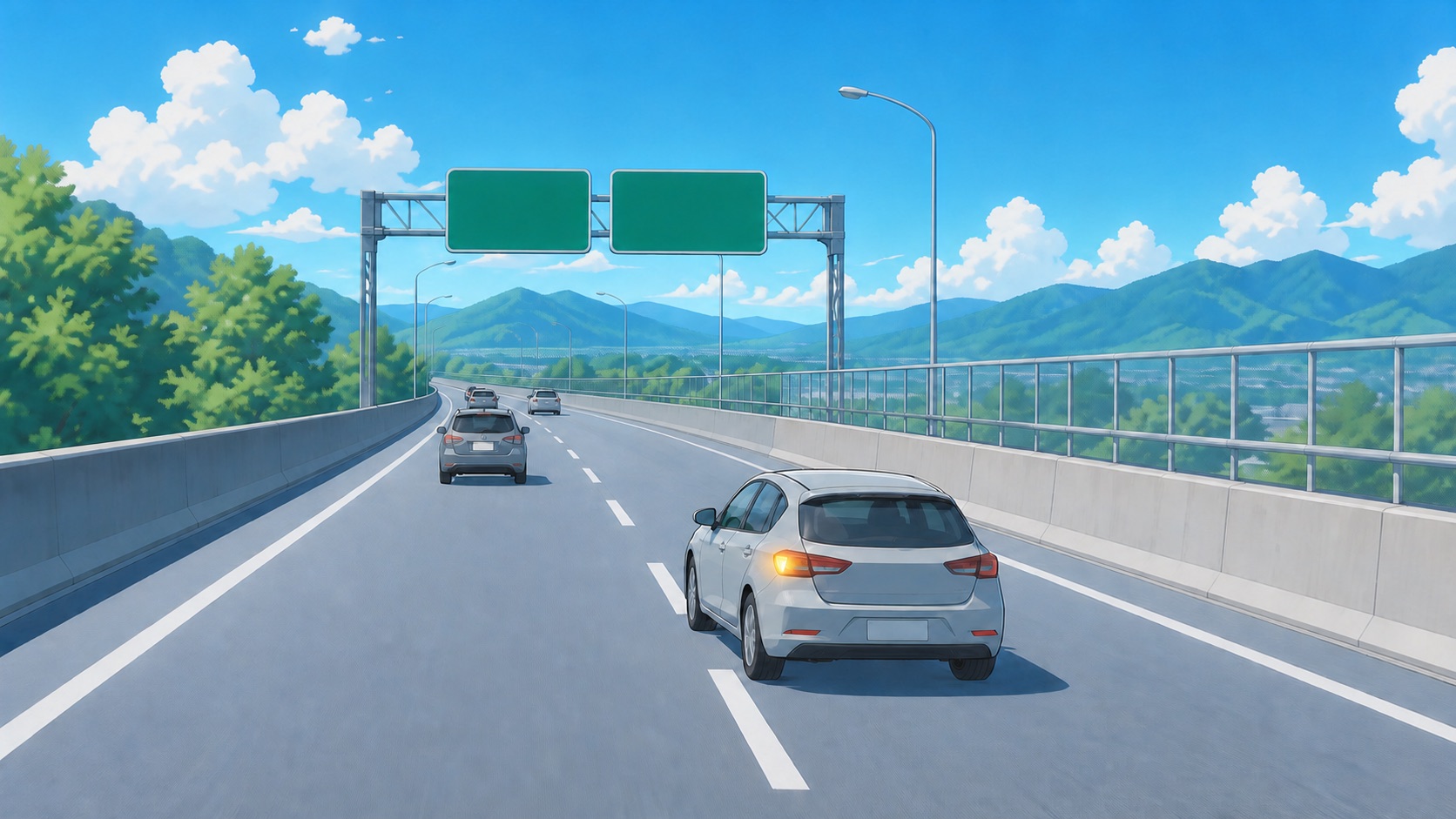 高速道路で追い越し車線から走行車線へ戻ろうとしている車のイラスト